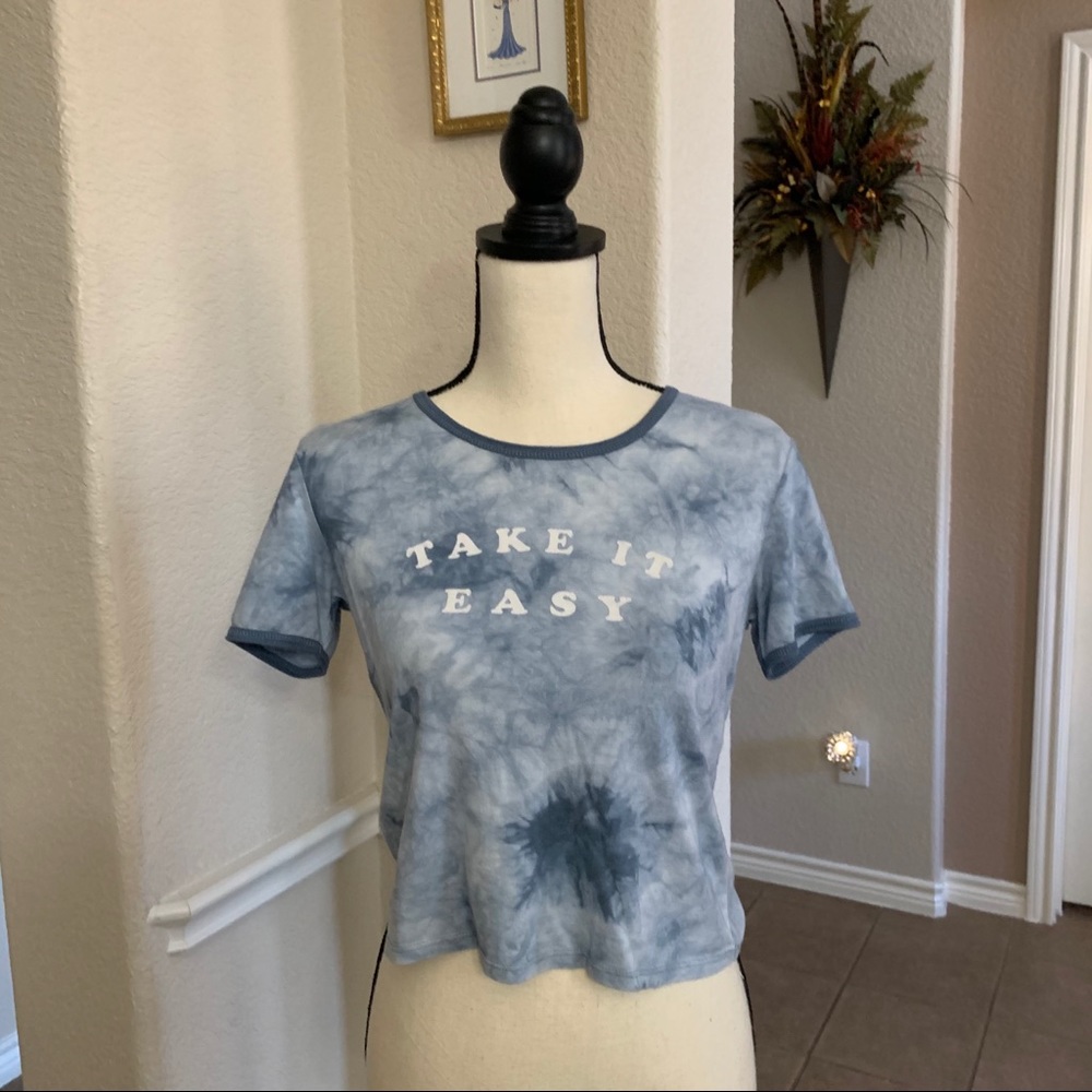 Empyre blue tie dye“Take it easy”crop top Zumiez baby tee t-shirt Size XS